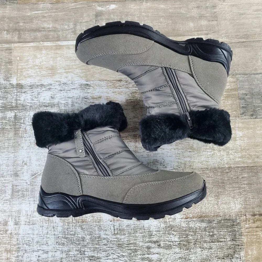 Easy Street Frosty Womens Winter Boots Sz 8 M Gray Nylon Puffered Faux Fur